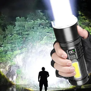 High Power Flashlight, 2000 Lumens Rechargeable Zoom Flashlight, Portable Torch Light with Side Lights for Fishing Patrol Camping Emergency Lighting