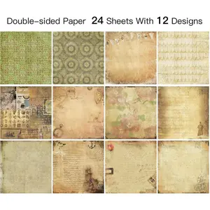 Vintage Scrapbook Paper Aesthetic Patterned Paper 12×12,24 Sheets Double-Sided Old Decoupage Journaling Papers Pad for Holiday Cardmaking DIY Origami Decorative Craft Papers.