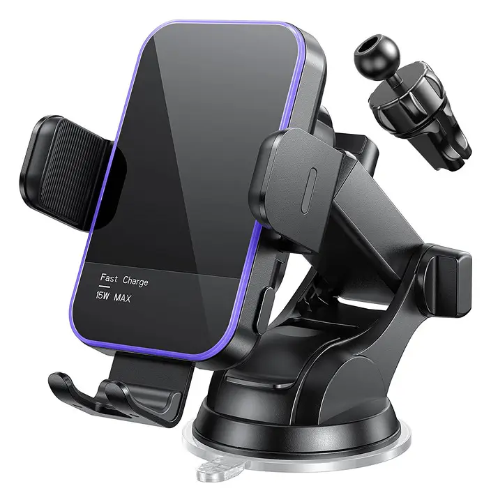 Wireless Car Charger,【7 Colored RGB Backlit】Mosurr 15W Auto Clamping Fast Charging Phone Holder Car Mount fit for iPhone 15 14 13 12 Pro Max Mini 11 X