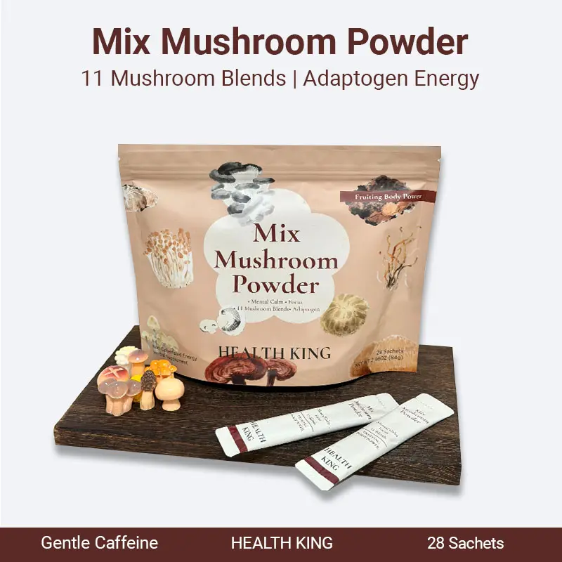 Functional Mushroom Powder Blend, Daily Wellness Superfood Drink Mix, 100% Whole Fruiting Body，Mix with Coffee, Smoothies & Drinks，Super Brain Blend For Energy & Immune Support
