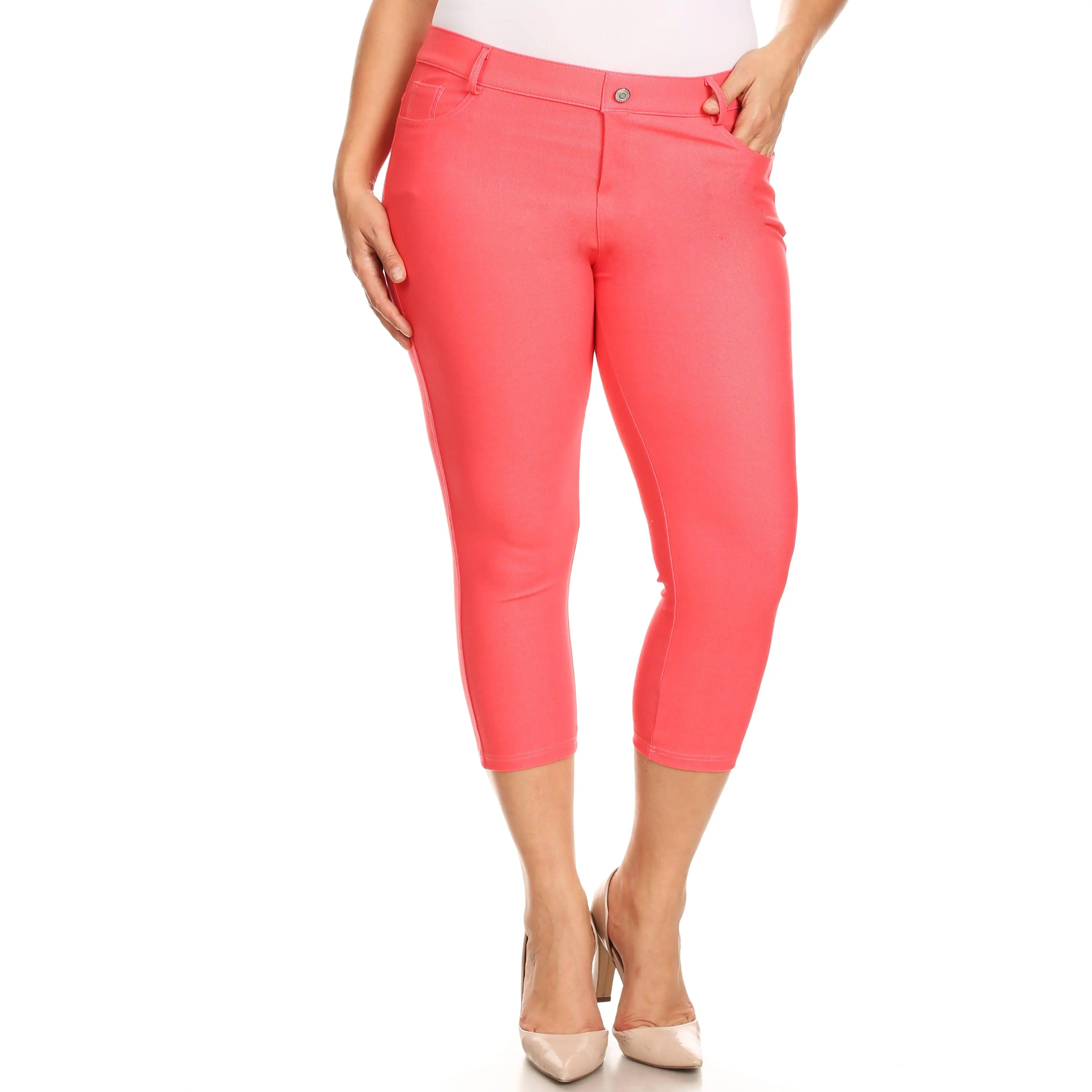 Plus Size Women's Classic 5-Pocket Capri Jeggings – Cotton-Blend Stretch Denim Look, Pull-On Style, Belt Loops, All-Day Comfort