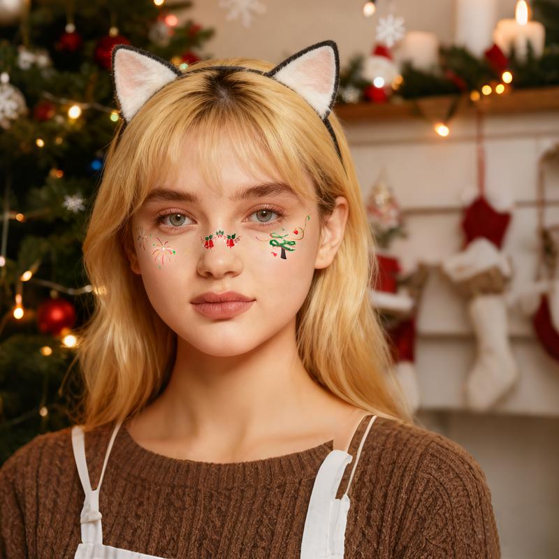 6 PCS Face Tattoo for Christmas Colorful Reindeer patterned face sticker easy use/clean Xmas Makeup Patch,Face Tattoo for Women & Girls