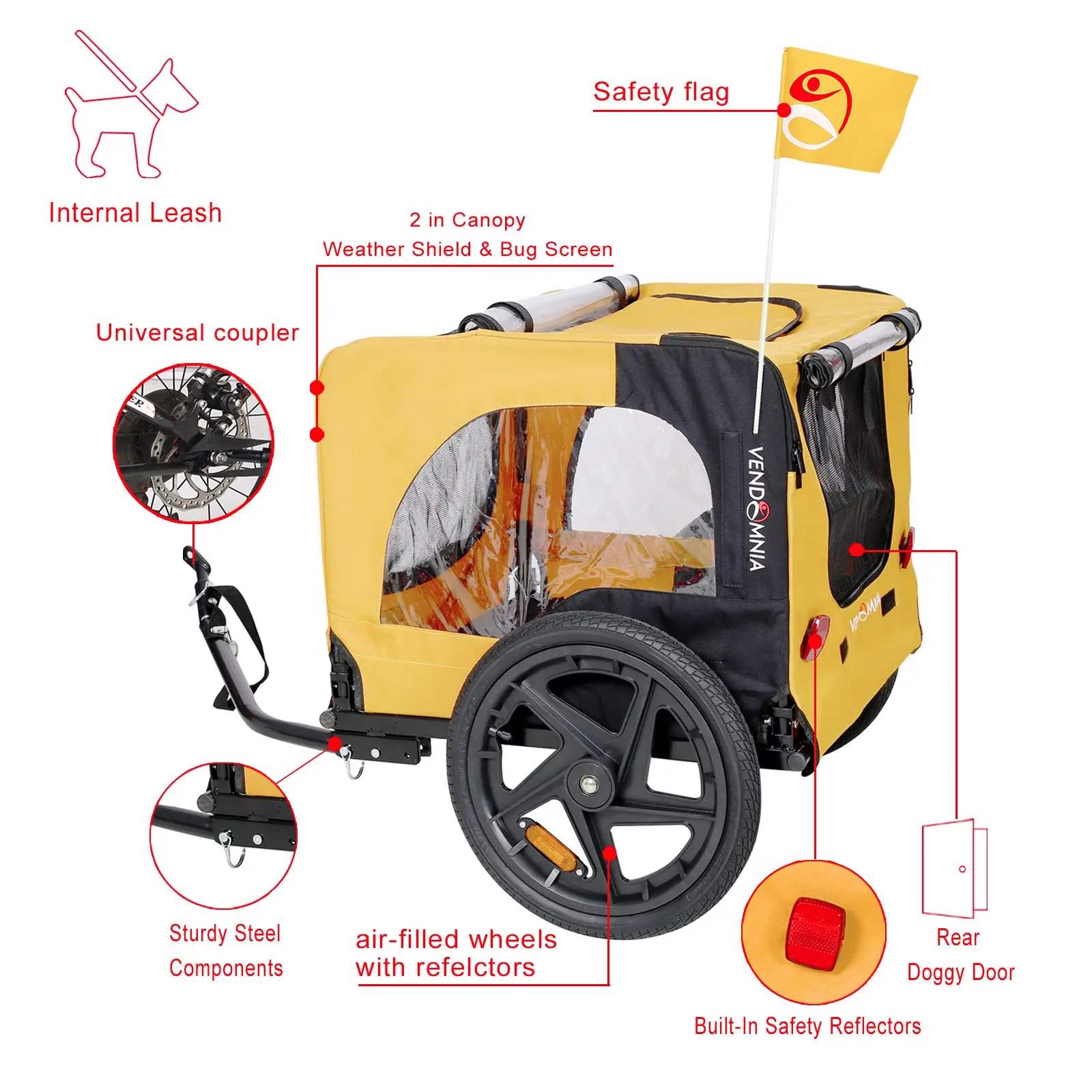 Yellow Heavy Duty Foldable Pet Stroller With Bicycle Tow