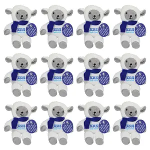 5 1/2" Religious Christmas White Stuffed Lambs with Card - 12 Pc.