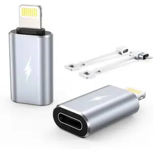 Female USB C to Male Lightning Adapter 2 Pack 2.2A Charging Data Transfer, Compatible with iPhone 14,13,12,11 Xs, iPad, iPod, AirPods For Audio Headphones/OTG Firewire Anti-Lost, Grey