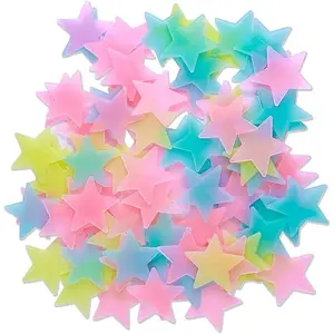2PCS Colorful Glow in The Dark Luminous Stars 100 Pieces Stars for Ceiling Decorations Fluorescent Noctilucent Plastic Wall Stickers Murals Decals for Home Art Bedroom Decor