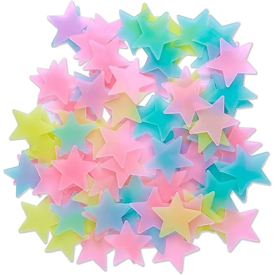 2PCS Colorful Glow in The Dark Luminous Stars 100 Pieces Stars for Ceiling Decorations Fluorescent Noctilucent Plastic Wall Stickers Murals Decals for Home Art Bedroom Decor