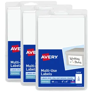 Avery Removable Labels, 4" x 6" Blank Labels, Laser/Inkjet Printable Labels, 40 Labels per Pack, 3 Packs, 120 Total Labels (5614)
