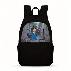 One Casual Backpack Featuring a Gangster Groundhog, Designed for Teenagers. It Is Lightweight with a Large Capacity, Adjustable Straps, Made from Black Nylon Fabric, And Has a Easy Cartoon Design. The Upper Part Is Printed