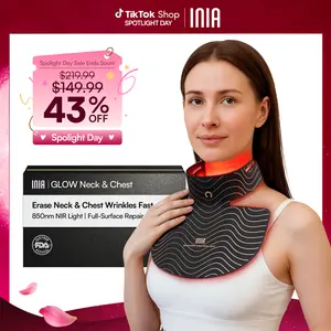 INIA GLOW Neck & Chest Red Light Mask – 850nm NIR | Fade Wrinkles & Spots | Lift & Firm in 4 Weeks - Red Light Skincare Device with 2600mAh Rechargeable Controller, Clinic-Grade, Full Coverage