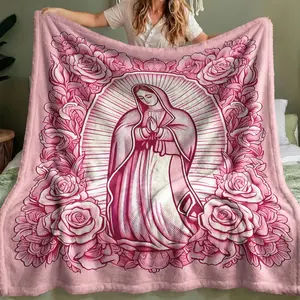 Cozy Mary Floral Blanket, Super Soft Warm Flannel Prayer Christian Throw, Perfect Gift for Mom Grandma, Birthday & Valentine's Day, Floral Print Blanket