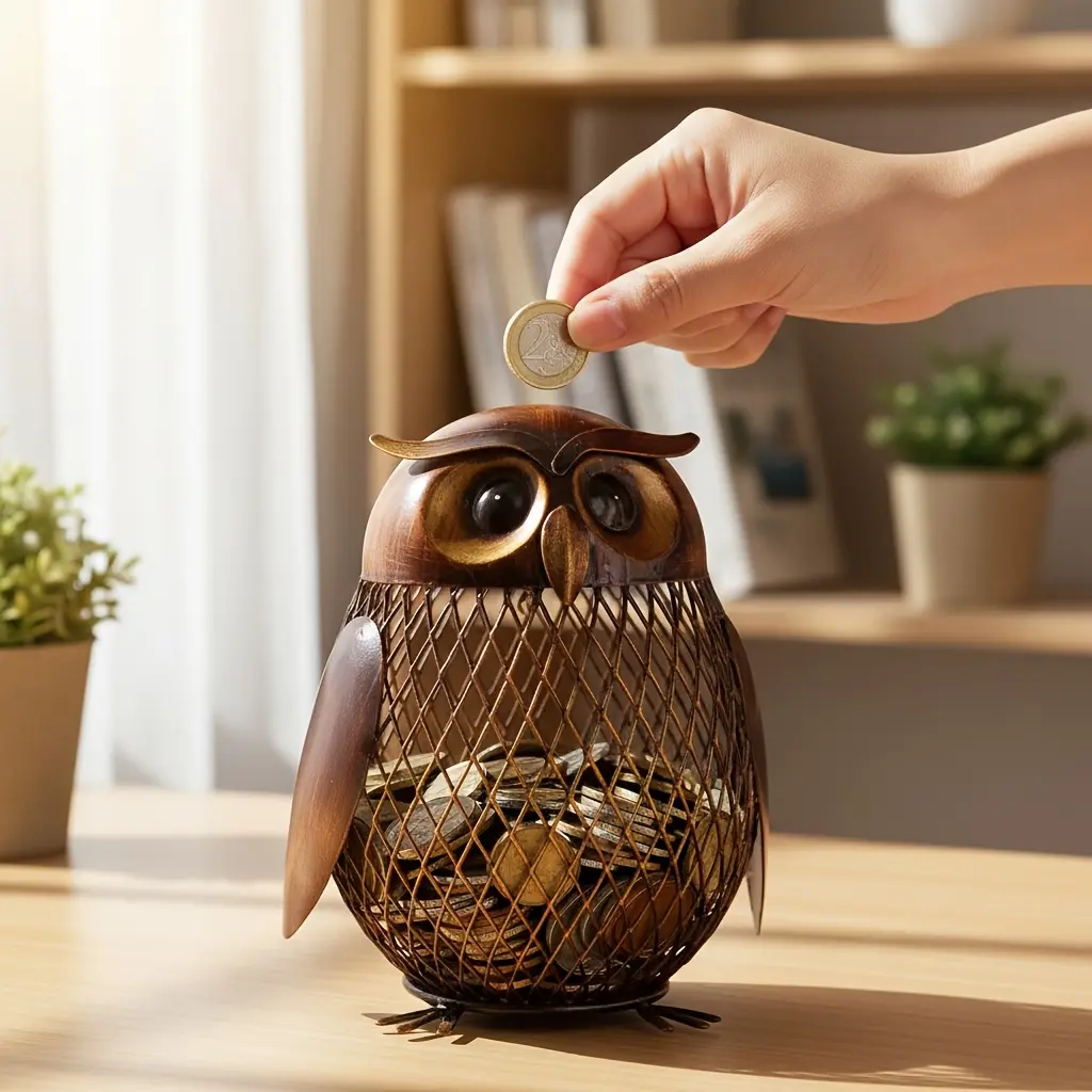 [Owl Piggy Bank] 1pc Handmade Rustproof Metal Painted Owl-Shaped Piggy Bank, Retro Cartoon Home Decor, Back to School Birthday Gift Ornaments