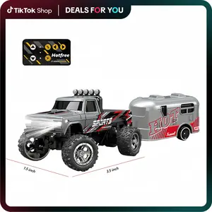 Hotfree 1/64 Mini RC Monster Truck, Metal Off-Road Stomper with Trailer, 2.4GHz Remote Control All-Terrain Vehicle, 3-Speed Adjustable, USB-C Rechargeable, Desktop Play, Indoor Outdoor Racing Toy, Fun Birthday Christmas Gift for Kids Boys