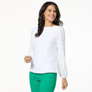 DG2 by Diane Gilman Boat Neck Lantern Sleeve Blouse