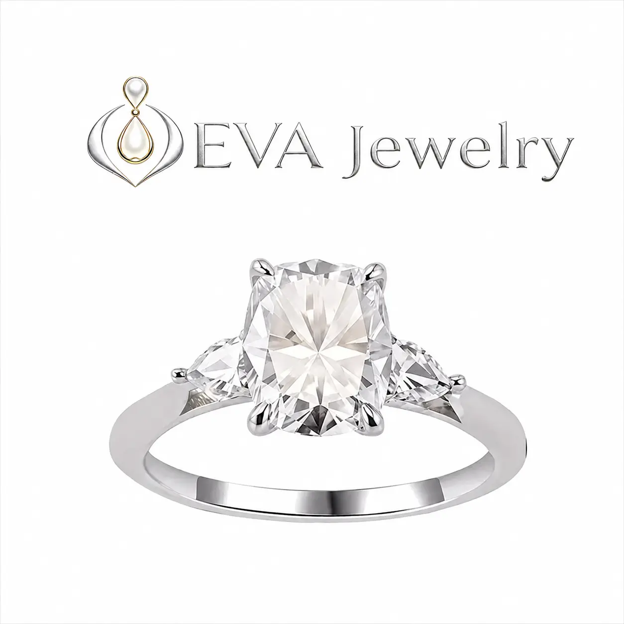 [EVA Jewelry] Cushion Cut 3CT 925 Sterling Silver Synthetic Moissanite Ring