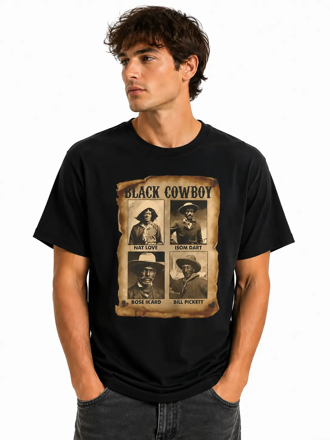 BLACK COWBOY Cotton Plus Size Unisex Graphic T-Shirt,soft comfy breathable casual wear tees,Streetwear Outdoor Y2K Vintage style,90s Summer Goth clothes,Old West Cowboy Gooning Meme T-Shirt ,Fashion Top Gift for Cowboy Lovers