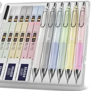 Nicpro 6Pack Pastel Mechanical Pencil Set 0.7 mm, Cute Mechanical Pencils with Comfort Grip with 12 Tubes HB Lead Refill, 3 Eraser, 9 Eraser Refills with Case