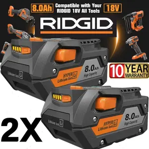 high quality  2 PACK For Ridgid 18V R840085 8.0Ah Lithium-ion Battery Rigid 18Volt R840087