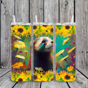 20oz Ferret Tumbler - Sweat-Proof Reusable Water Bottle with Lid & Straw - Multicolor Drinkware for Travel & Hiking