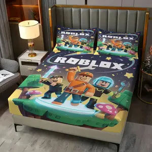 ROBLOX patterned fitted sheet,bedroom decoration for teenagers and adults,including 1 bed sheet and 2 pillowcases,Non slip Dust Cover Suitable for Bedroom and Guest Room,Suitable for Personal Use or Gift Giving