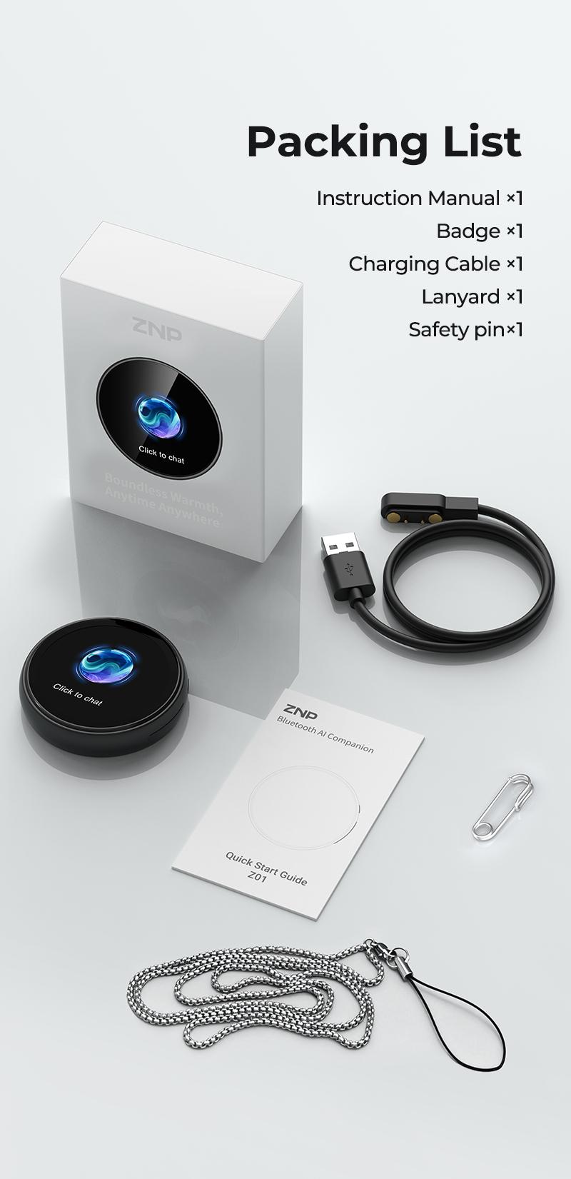 ZNP AI-Badge, Gift, An AI robot designed for conversation, Customizable character, suitable for both boys and girls. emotional companionship, and ease of use. Customizable character. AI dialogue capabilities, suitable for games and learning.