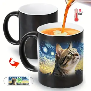 Starry Sky Cat Color Changing Mug Cute Cat Mugs Ceramic Coffee Cup Gift for Cat and Starry Sky Lovers Christmas Present 11oz Drinkware Tumbler Mens Gifts Reusable Washable Reuse