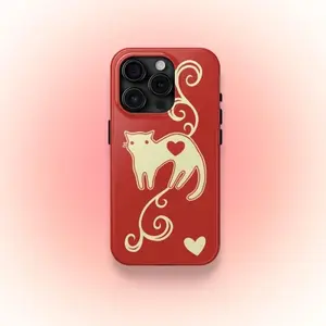 Cat and Heart Smartphone Case, Y2K Cute Kawaii Whimsical Grunge Cool Girly Gift, Cellphone Handheld Shell Accessories for iPhone 11, 12, 13, 14, 15, 16, 17 Pro Max, Air, Plus