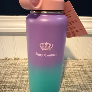Juicy Couture Water Bottle Purple And Blue - Portable Drinkware with Pink Cap