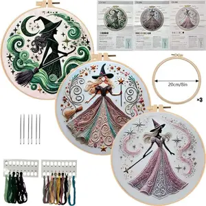 Witch Embroidery Kit – DIY Halloween Needlework Set for Beginners