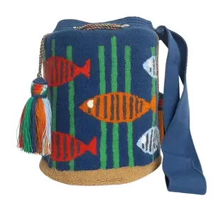 Handmade Ocean Fish Wayuu Crossbody Bag – Marine Artisan Crochet Mochila Purse