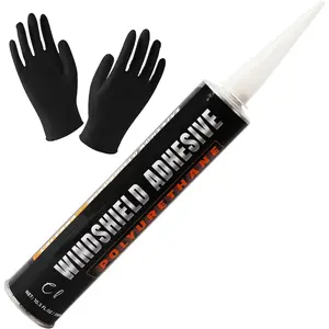 Windshield Repair Kit - Black Polyurethane Adhesive for  Glass Chips & Cracks, Quick-Cure & Weather-Resistant Sealant (310ml with Gloves)