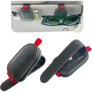 2 Pack Sunglasses Holder for Car Visor, Magnetic Leather Eyeglass Clip, Applicable to Most Eyeglasses, Ticket, Notes and Non-Magnetic Cards, etc. (Black)