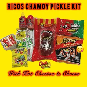 Ricos Chamoy Pickle Kit with Hot Cheetos & Cheese, Gushers, Lucas Powder, Liquid Lucas, Snack