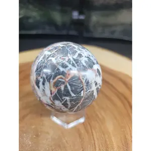 Polished Natural Quartz Crystal Jasper Sphere Ball - 50-60mm, Meditation Aid, Home Decor Statue with Stand