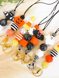 Halloween Ghost Teacher Beaded Lanyard | ID Badge Lanyard | Silicone Beaded Lanyard | Breakaway Lanyard Necklace | Fall, Halloween Lanyard