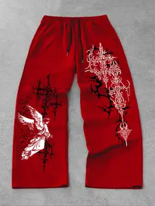 Men’s and women’s identical straight-leg pants featuring unique, trendy Gothic patterns and angel motifs. These stylish, versatile pants are perfect for streetwear, suitable for all seasons, and ideal for both campus and everyday wear