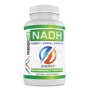 MAAC10 NADH Energy with CoQ10 & Caffeine - 60 Berry Flavor Chewable Tablets - Non-GMO Gluten-Free Vegetarian Friendly Healthcare Supplement - Natural Energy Boost for Mental Focus and Heart Health - Fitness
