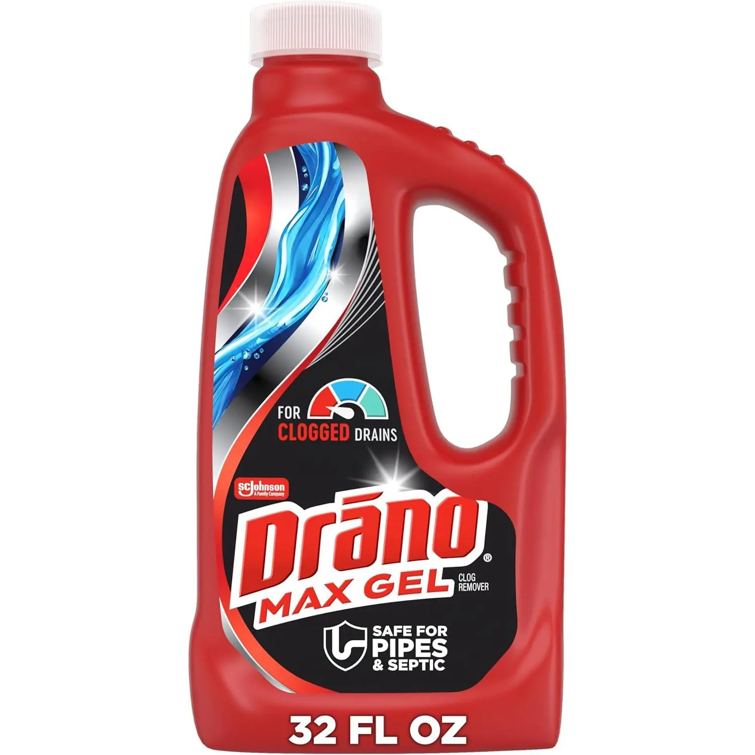 Drano Max Gel Drain Clog Remover & Cleaner, Fast-Acting to Unclog Standing Water & Remove Hair, Grease & Food Blockages, Safe for all Pipes & Septic, Kitchen Sinks, Bathroom Showers & Tubs, 32 Oz