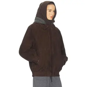 Helsa The Oversized Suede Bomber in Dark Brown