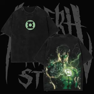 Retro 90s Earth Guardian Green Lantern Graphic T-Shirt – Vintage Hal Jordan Comic Style Washed Cotton Cosmic Power Tee, Double-Sided Print Unisex Streetwear Shirt, Gift for Fan, Gift for Him