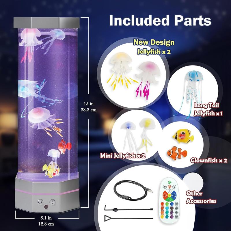 Jellyfish Aquarium Lamp  Fish Jelly Fish Tank Aquarium Lava Lamp Night Light Room Decor,7 Jellyfish&Clownfish,Adult  Home Office Room Desk Light