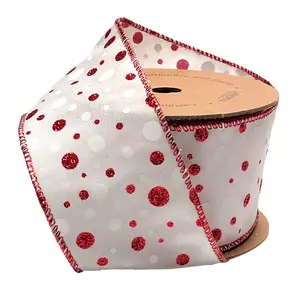 Red & White Glitter Polka Dot Wired Ribbon