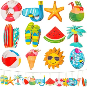 36- Summer Tree Ornaments Set - Wooden  Ornaments with Ropes - Multicolored Nautical Decorative  Ornaments - Birthday Party Supplies - DIY Decor