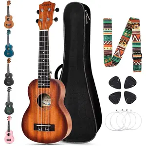 Soprano Sunburst Ukulele for Beginner 21 Inch Ukelele with Gig Bag Strap Nylon String 4 Picks Holiday