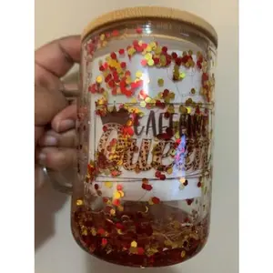 GLASS COFFEE MUG GLITTER GLOBE