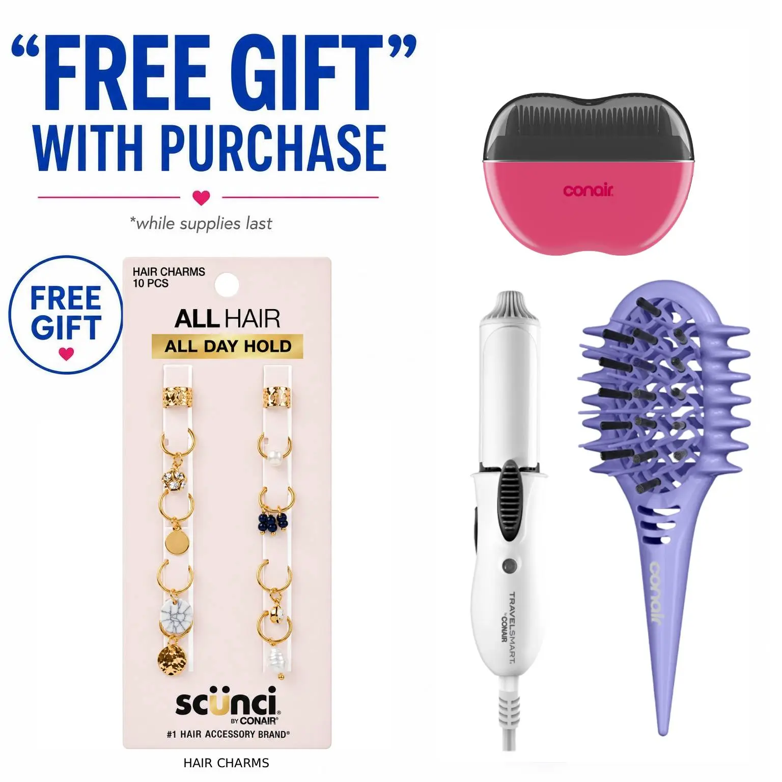 Conair 3-Piece Travel Hair Tools Touch-Up Bundle - Smooth Lightweight Mini Ceramic Curling Iron, Cordless Heated Thermal Brush, Mini Brush