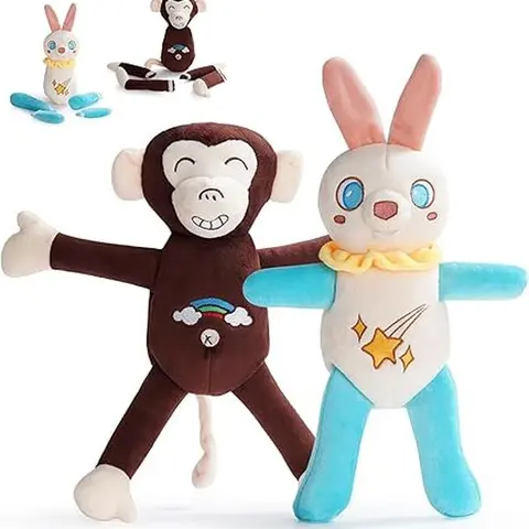 Nocciola 2-Pack Cute Interactive Plush Dog Toys (Monkey & Bunny), Lab-Tested Rip-Apart Squeaky Toys with Tearable Limbs, 200+ Tear Cycles, Crinkle Paper Sounds, Mental Stimulation for All Breeds, Back to School Haul Item