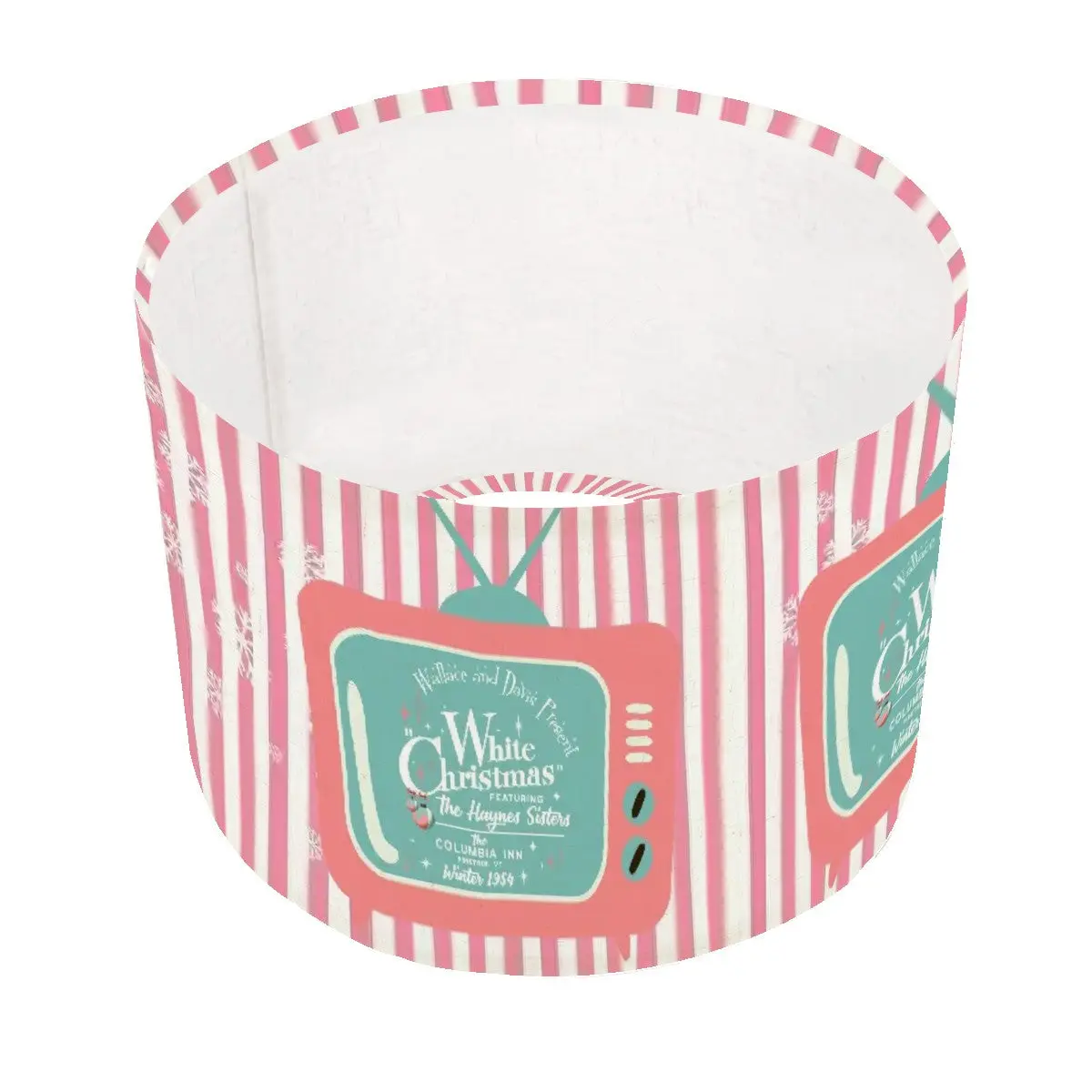 Wallace And Davis Pink Striped Kitschy Mid Century Modern Christmas Lampshade - For Arc Floor Lamps Only