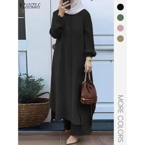 Two-Piece Set Women's Solid Color?Asymmetrical Hem?Button Front Longline Shirt & Wide Leg Pants, Casual Pocket Bishop Sleeve Collared Top & Elastic Waist Trousers for Fall & Winter, Women's Clothes for Daily Wear��gift��