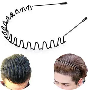 Metal Hair Band for Men Headband Women Bands Unisex Black Wavy Spring Outdoor Sports Headbands Men's Hoop Clips Accessories Simple Elastic Non Slip Head Headwear